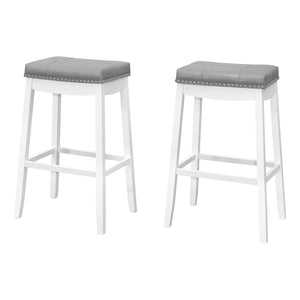 White Grey Leather-Look Silver Bar Stool - Set of 2