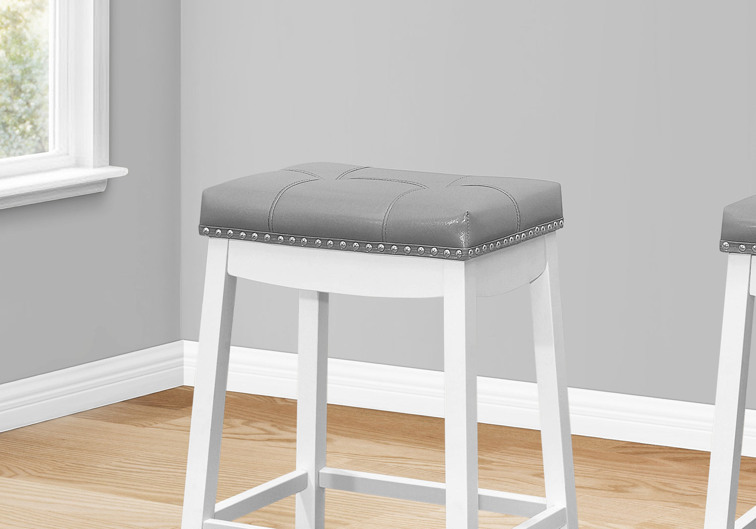 White Grey Leather Look Silver Bar Stool Set of 2 The Brick