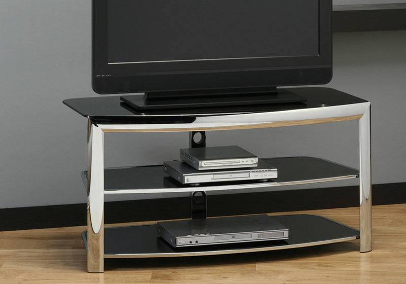 Chrome Metal Black Tempered Glass TV Stand