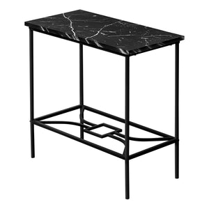 Black Marble-Look Narrow Metal Side Table