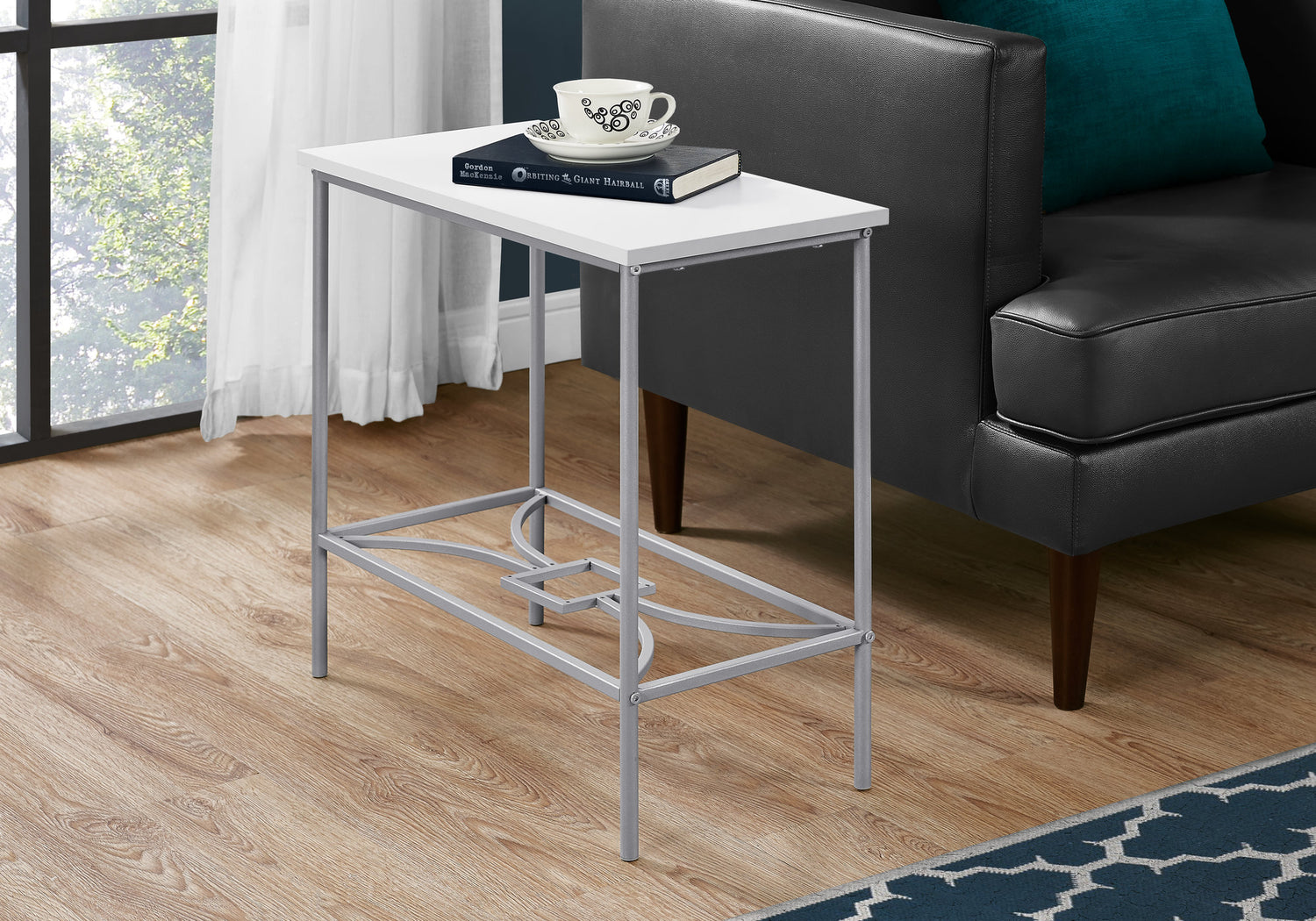 White Silver Narrow Metal Side Table The Brick