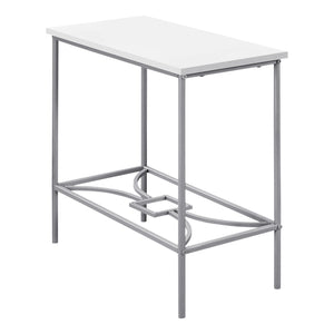 White Silver Narrow Metal Side Table