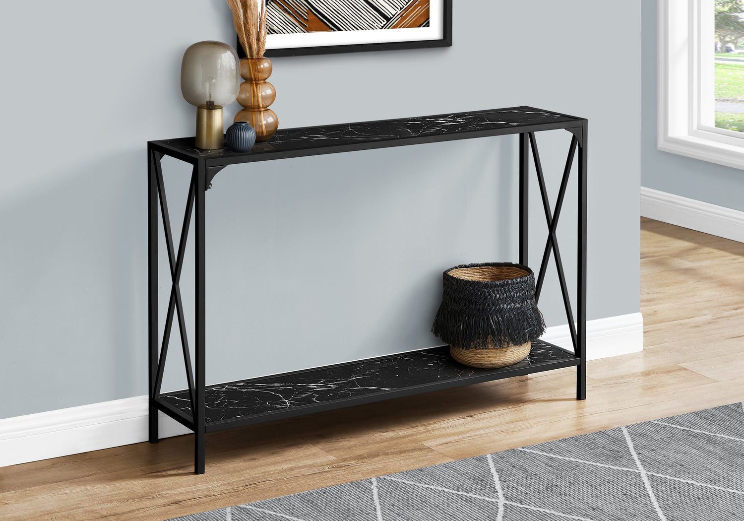 Metallic Console Table Black Marble-look Black Metal Console Table - The Brick