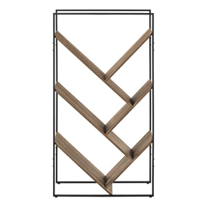 Brown Reclaimed Wood-look Black Metal Bookcase|Bibliothèque d’apparence bois recyclé brun et métal noir|D90FP3TN
