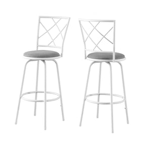 Swivel White Grey Fabric Seat Bar Stool - Set of 2