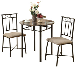 3pcs Set Espresso Marble Bronze Metal Dining Set