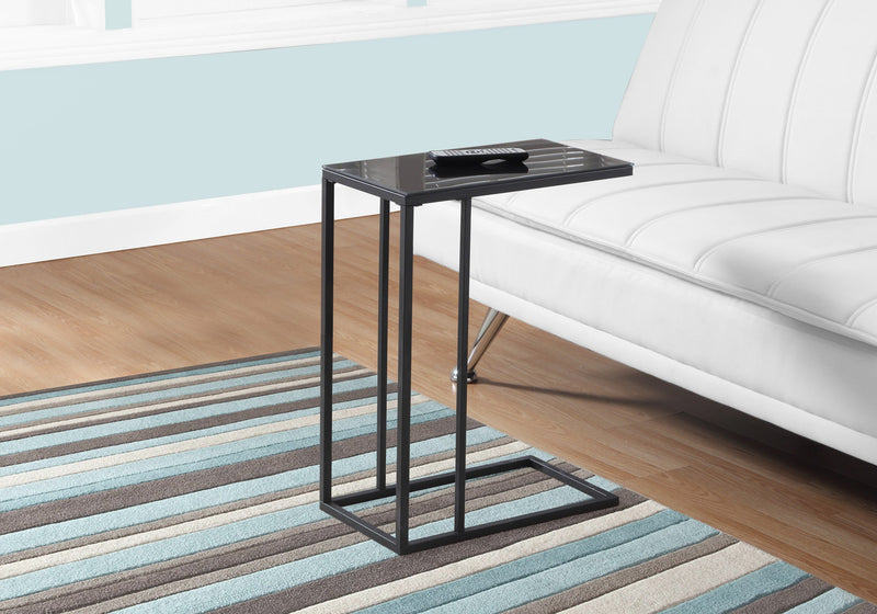 Black Metal Black Tempered Glass Accent Table