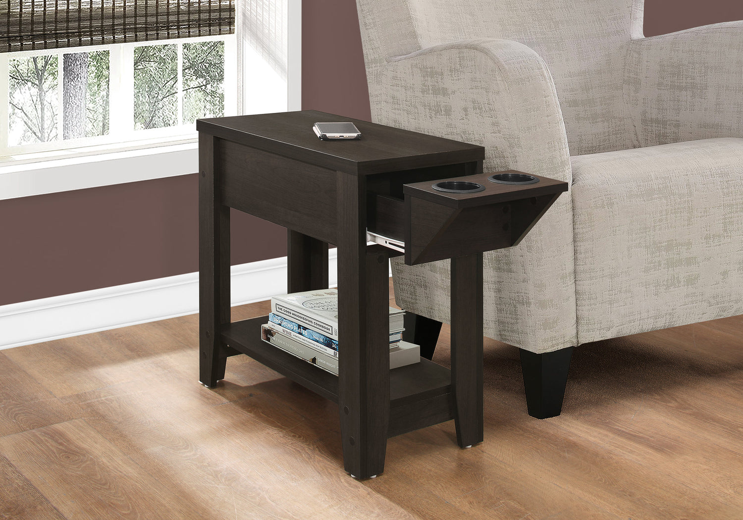 Espresso With a Glass Holder Accent Table The Brick