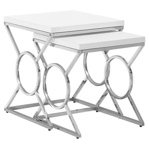 2pcs Set Glossy White Chrome Metal Nesting Table