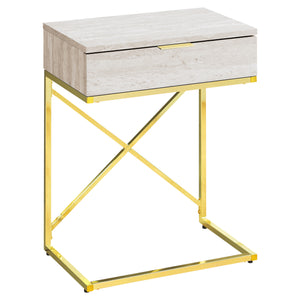 Beige Marble Gold Metal Accent Table