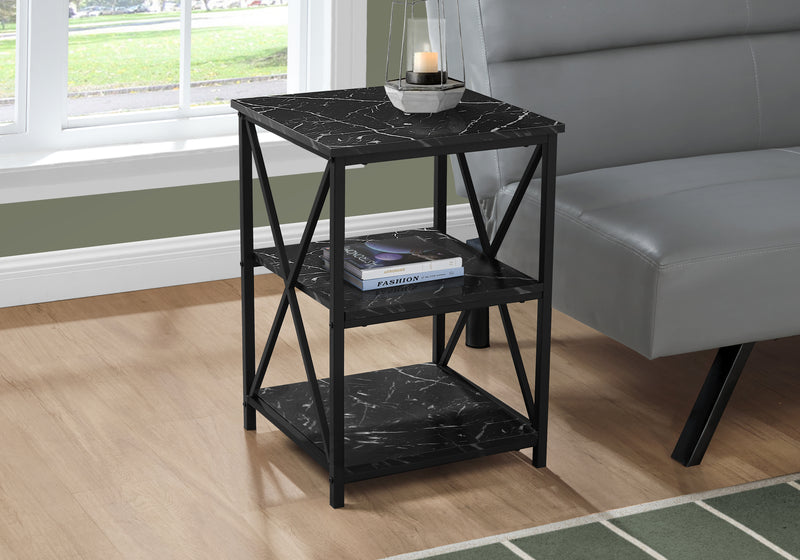 Black Marble-look Black Metal Side Table Nightstand Table