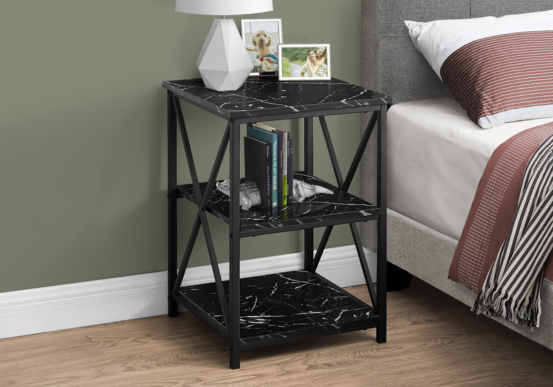 Black Marble-look Black Metal Side Table Nightstand Table