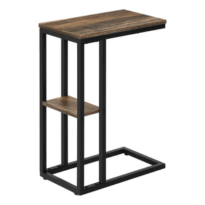 Medium Brown Reclaimed Wood-look black Metal Side Table