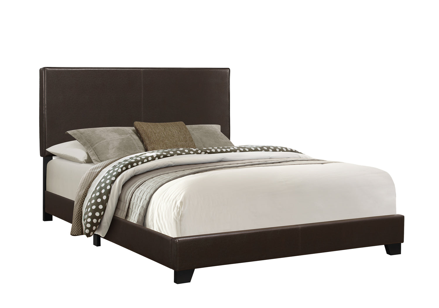 Queen Size Dark Brown Leather-look Bed - The Brick
