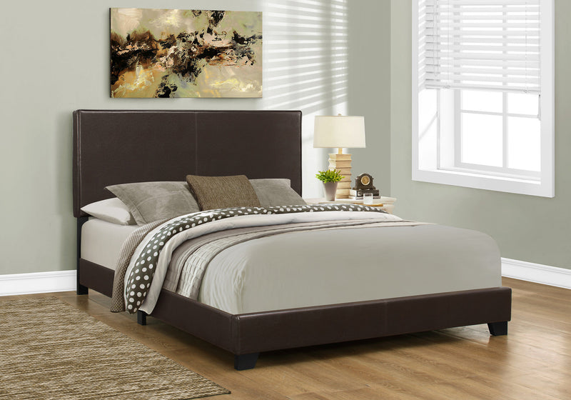 Queen Size Dark Brown Leather-look Bed - The Brick
