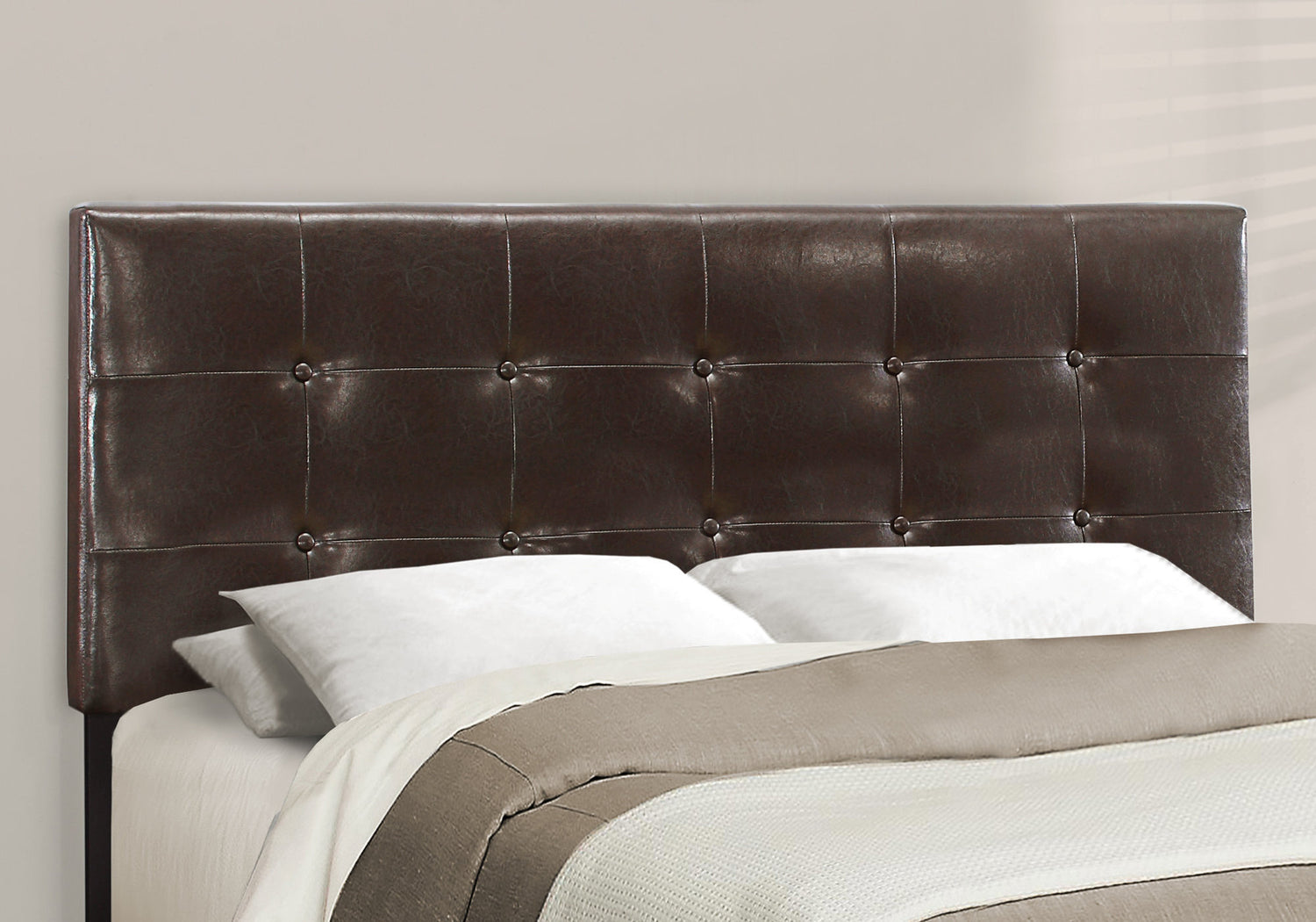 Queen Size Dark Brown Leather-look Bed - The Brick