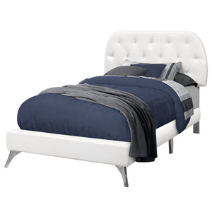 Twin Size White Leather-look With Chrome Legs Bed