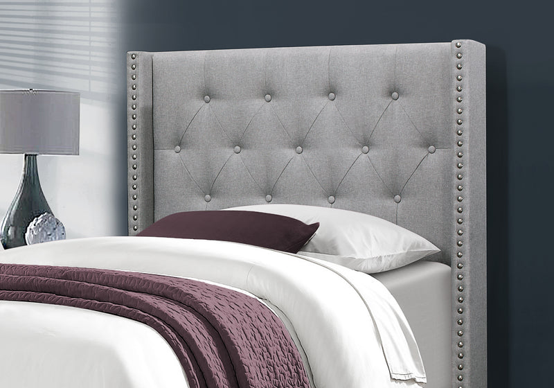 Twin Size Grey Linen with Chrome Trim Bed
