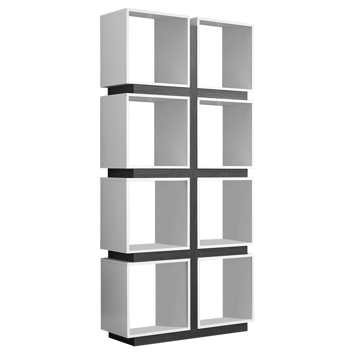White shop grey bookcase