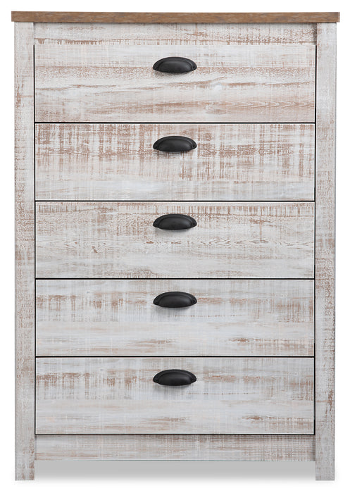 Kaia 5-Drawer Bedroom Chest, 31.38\"W x 45.3\"H, Made in Canada - Whitewash