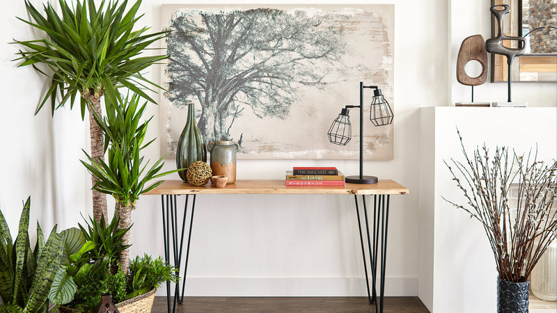 Kaleb 58\" Rustic Sofa Table - Brown and Black with Metal Legs