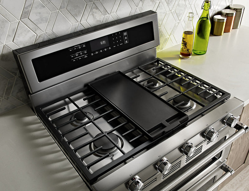 KitchenAid 6 Cu. Ft. Gas Range with Self-Clean and Double Oven - Stainless Steel - KFGD500ESS