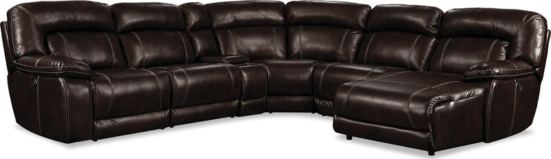 Kimba 6-Piece Leather-Look Fabric Sectional with Left-Facing Power Reclining Chair - Brown