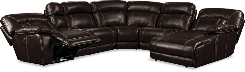 Kimba 6-Piece Leather-Look Fabric Sectional with Left-Facing Power Reclining Chair - Brown