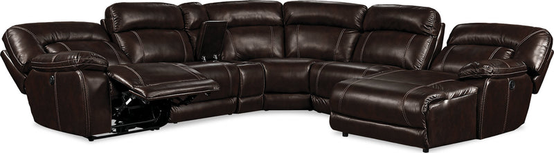 Kimba 6-Piece Leather-Look Fabric Sectional with Left-Facing Power Reclining Chair - Brown