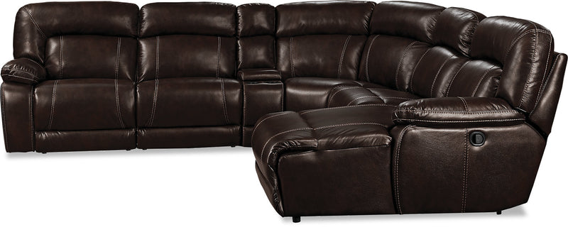 Kimba 6-Piece Leather-Look Fabric Sectional with Left-Facing Power Reclining Chair - Brown