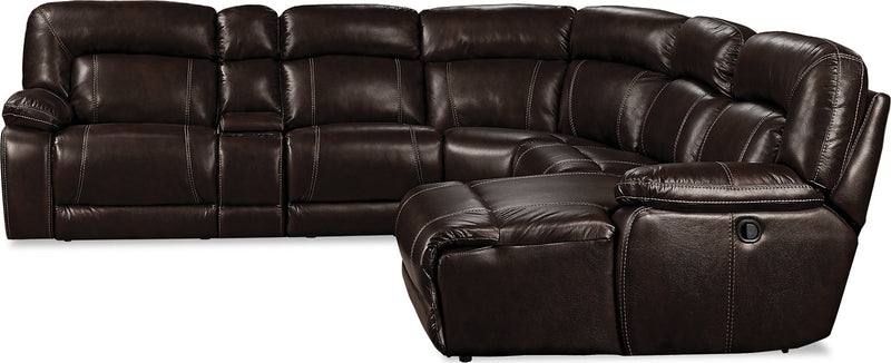 Kimba 6-Piece Leather-Look Fabric Sectional with Left-Facing Power Reclining Chair - Brown