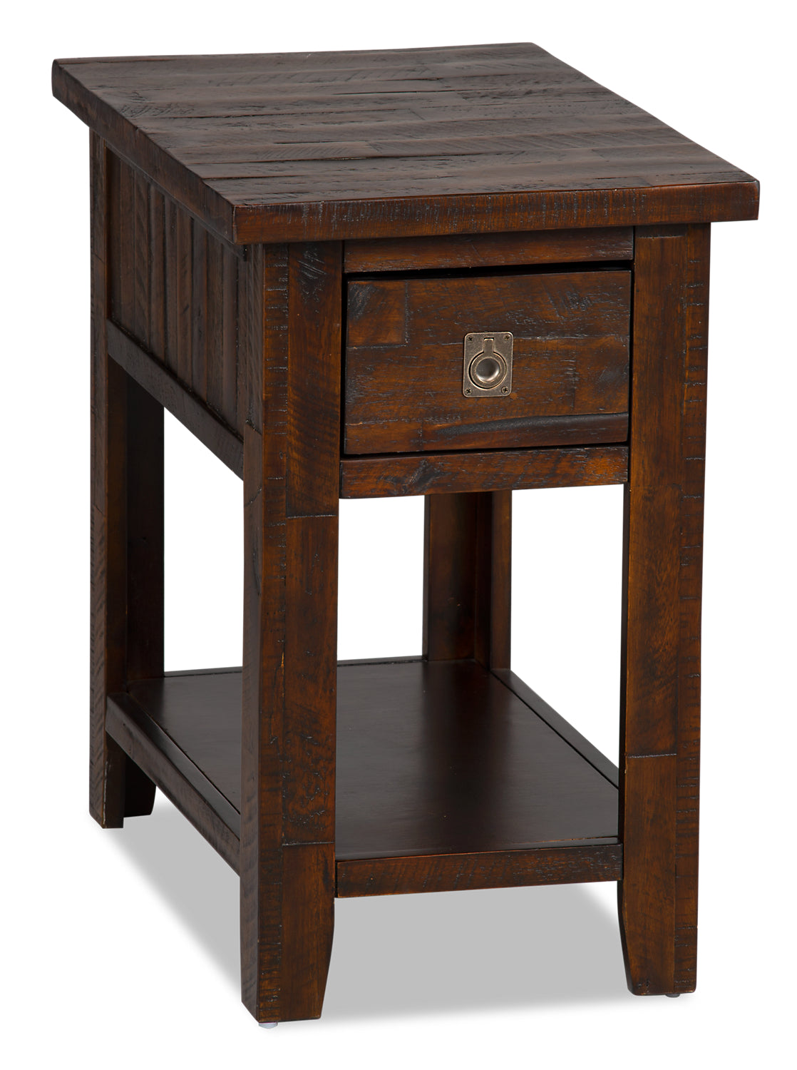 Konagrove 16 Rustic Chairside Table with Storage and Shelf Dark The Brick
