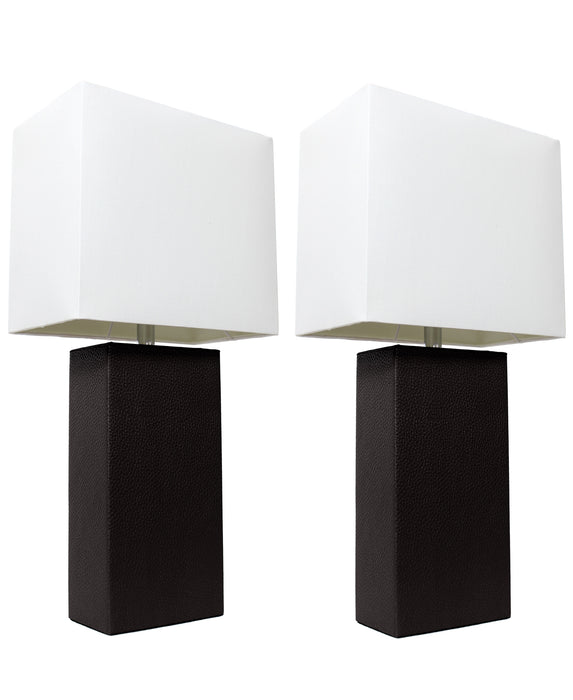 Elegant Designs 2 Pack Modern Leather Table Lamps with White Fabric Shades, Black Lamp Set