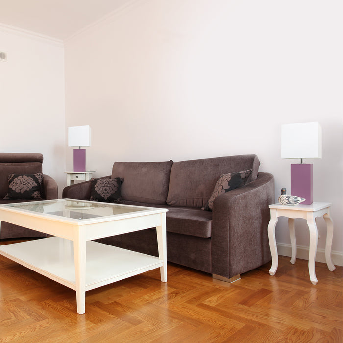 Elegant Designs 2 Pack Modern Leather Table Lamps with White Fabric Shades, Purple Lamp Set