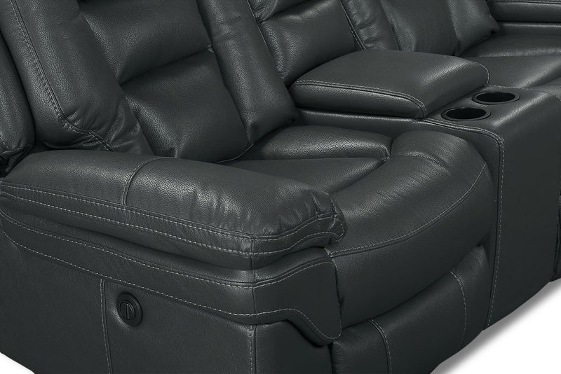 Leo 5-Piece Faux Leather Home Theatre Reclining Sectional with Storage Consoles and Cupholders - Grey