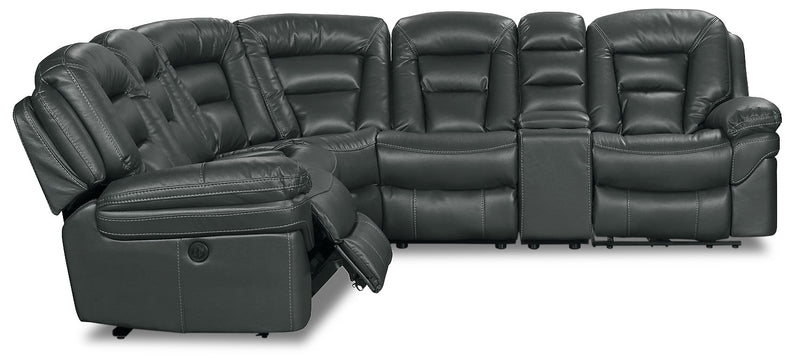 Leo 6-Piece Faux Leather Power Reclining Sectional with Storage Console and Dual Cupholders - Grey