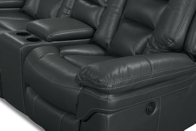 Leo 6-Piece Faux Leather Power Reclining Sectional with Storage Console and Dual Cupholders - Grey
