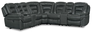 Leo 7-Piece Faux Leather Power Reclining Sectional with Storage Consoles and Cupholders - Grey