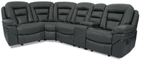 Leo 5-Piece Faux Leather Reclining Sectional with Storage Console and Dual Cupholders - Grey 