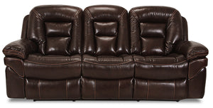 Leo Genuine Leather Power Reclining Sofa - Walnut