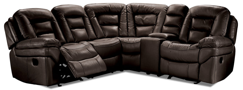 Leo Leath-Aire™ 5-Piece Reclining Sectional with Console – Walnut - Contemporary style Sectional in Walnut