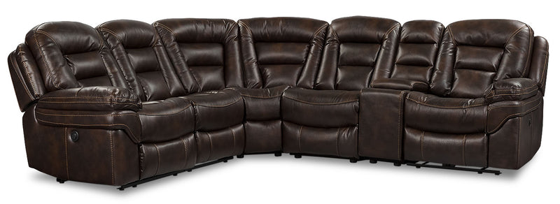 Leo Leath-Aire® Fabric 6-Piece Power Reclining Sectional – Walnut - Contemporary style Sectional in Walnut
