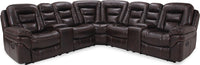 Leo 7-Piece Faux Leather Power Reclining Sectional with Storage Consoles and Cupholders - Walnut Brown 