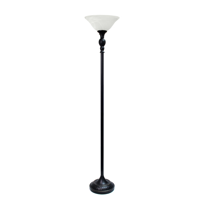 Elegant Designs 1 Light Torchiere Floor Lamp with Marbelized White Glass Shade, Restoration Bronze And White