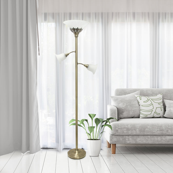 Elegant Designs 3 Light Floor Lamp with Scalloped Glass Shades, Antique Brass