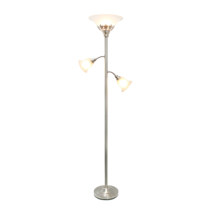 Elegant Designs 3 Light Floor Lamp with Scalloped Glass Shades, Brushed Nickel