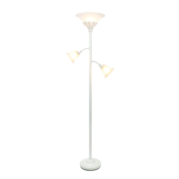 Elegant Designs 3 Light Floor Lamp with Scalloped Glass Shades, White