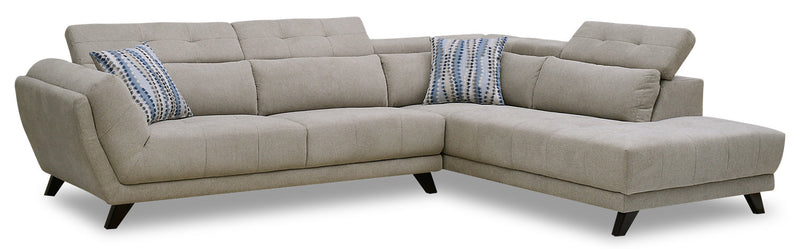 Louis 2-Piece Chenille Right-Facing Sectional – Dove - {Retro}, {Modern} style Sectional in Dove {Plywood}, {Solid Hardwoods}