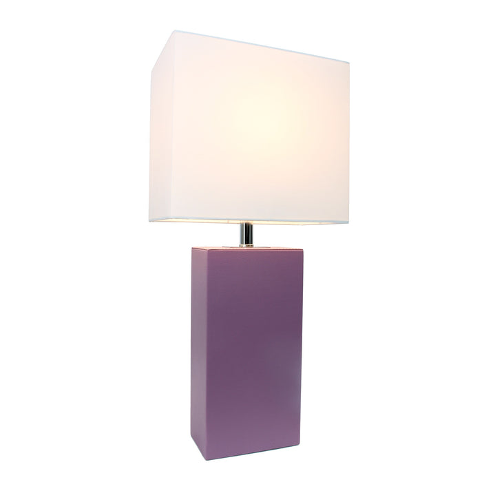 Elegant Designs Modern Leather Table Lamp with White Fabric Shade - Purple