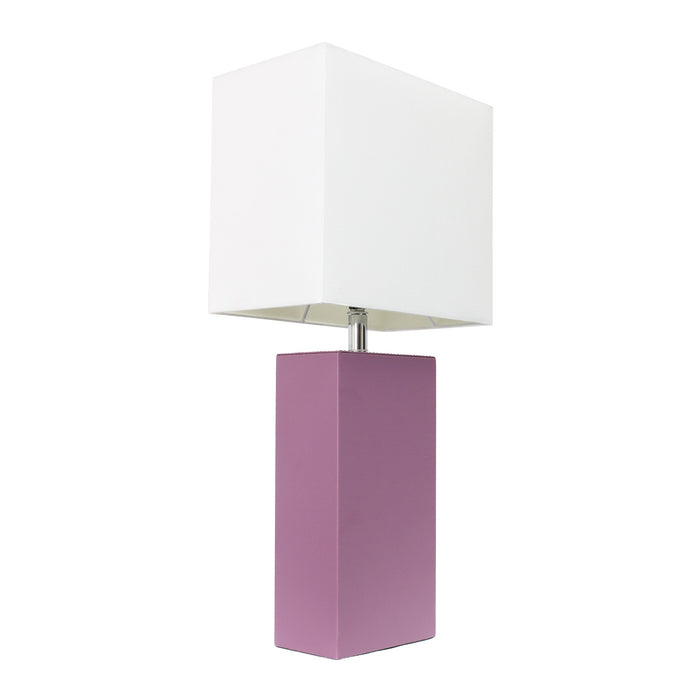 Elegant Designs Modern Leather Table Lamp with White Fabric Shade - Purple